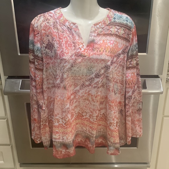 Croft & Barrow large but cut full sleeves button up to 3/4 or long sleeve blouse - Picture 1 of 16
